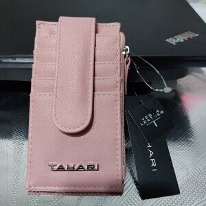 Tahari Thin Wallet Beautiful Floral Flowers ID Cards Picture Slot Vegan Leather